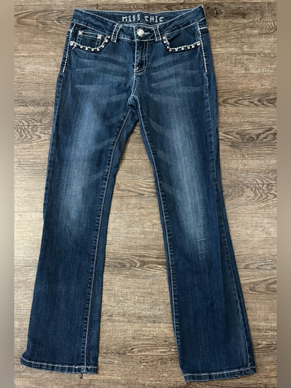 Miss Chic Y2K Low Rise Bootcut Jeans Sz 7 Rhinestone Bling MC1871C